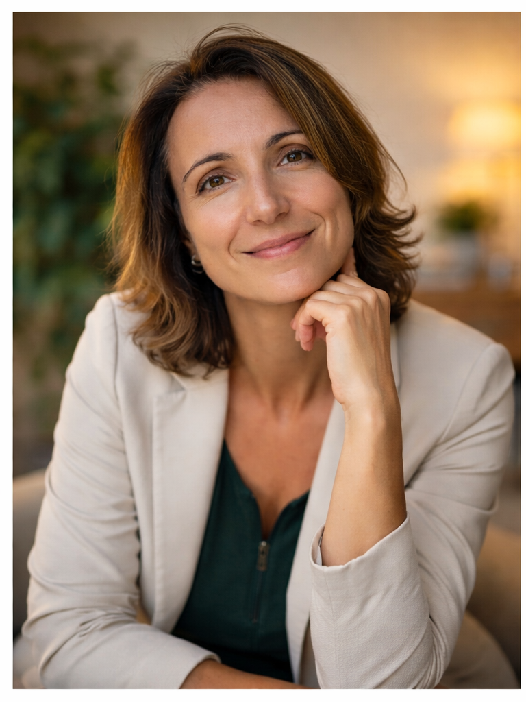 Станислава Димова — психотерапевт, топъл и професионален портрет в спокойна среда.